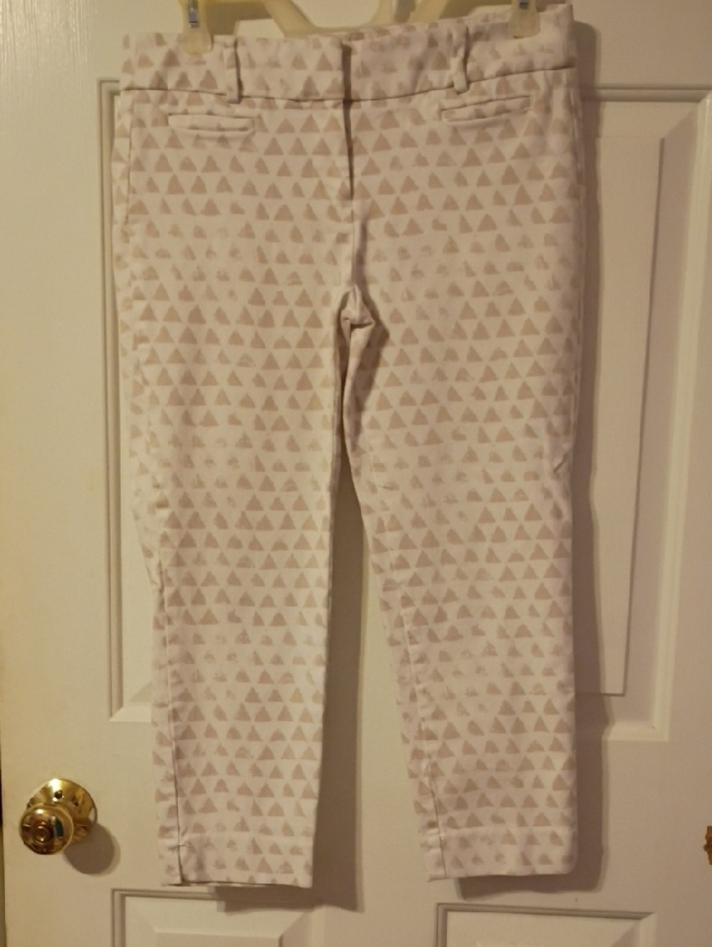 LOFT Marisa Ankle Pants - Cream & Taupe Triangle Print